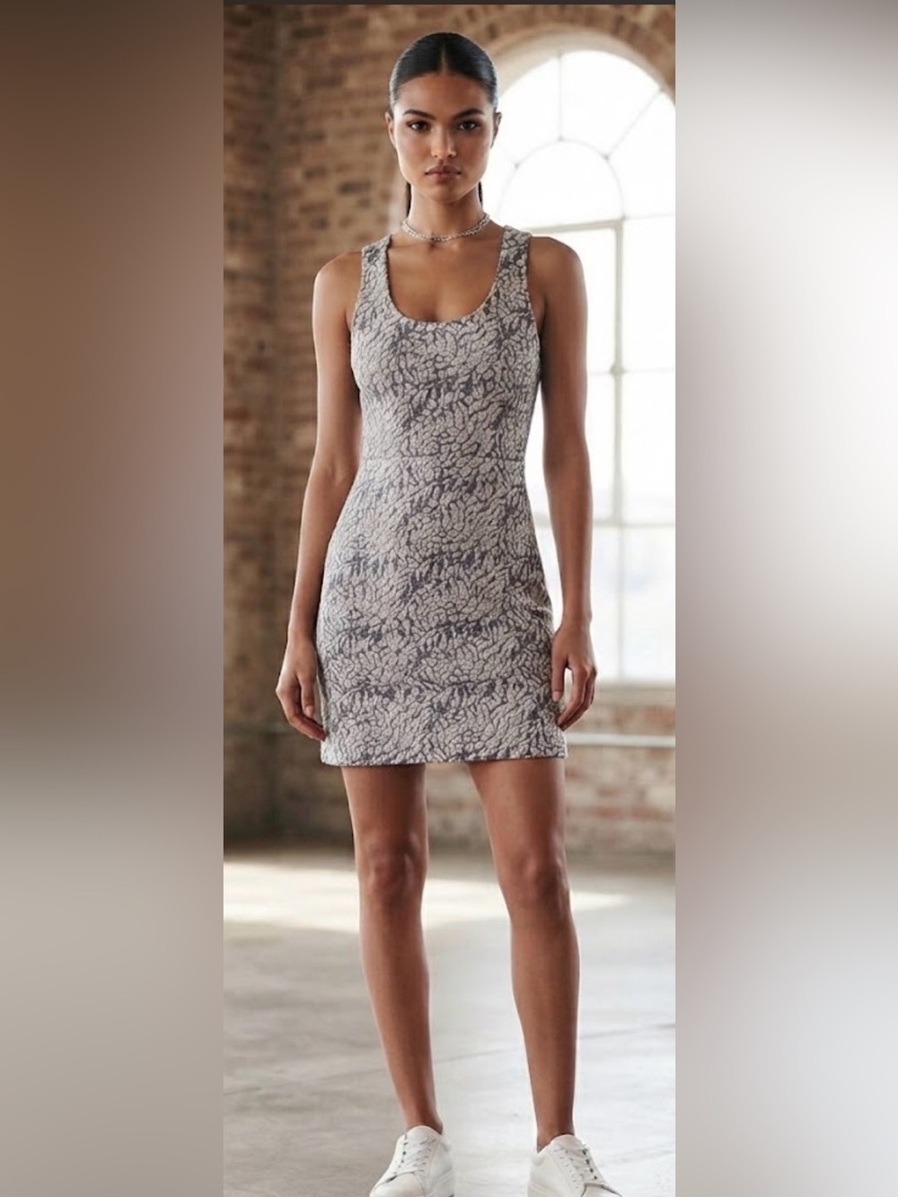 Free People Grey White Textured Animal Print Racerback Mini Dress Y2K